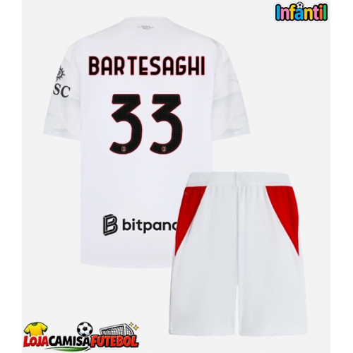 Camisa de Futebol AC Milan Davide Bartesaghi #33 Equipamento Secundário Infantil 2026-27 Manga Curta (+ Calças curtas)